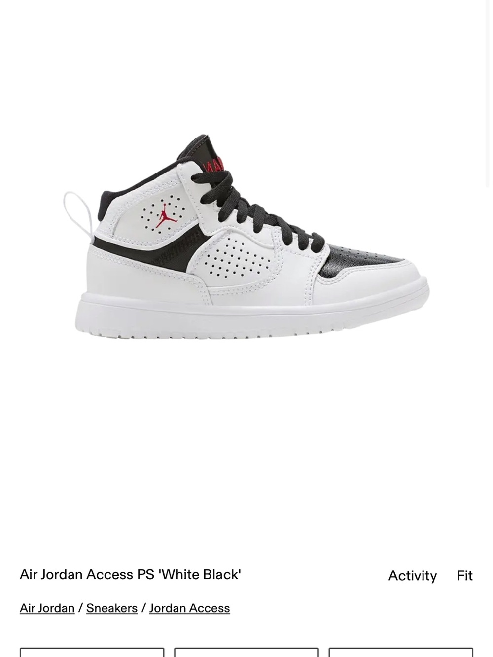 Nike Air Jordan Access PS Sneaker in White, Black & Red size 13